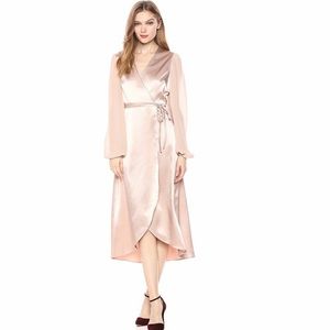 Avec Les Filles Champagne Satin Wrap Dress